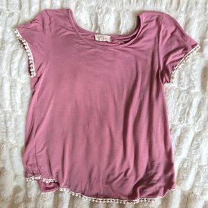 Mauve Casual Top with Tassel Ball Trim!